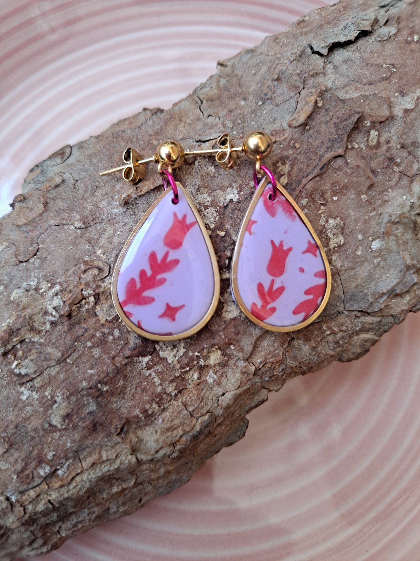 pendientes Lágrima Rosa y Rojo
