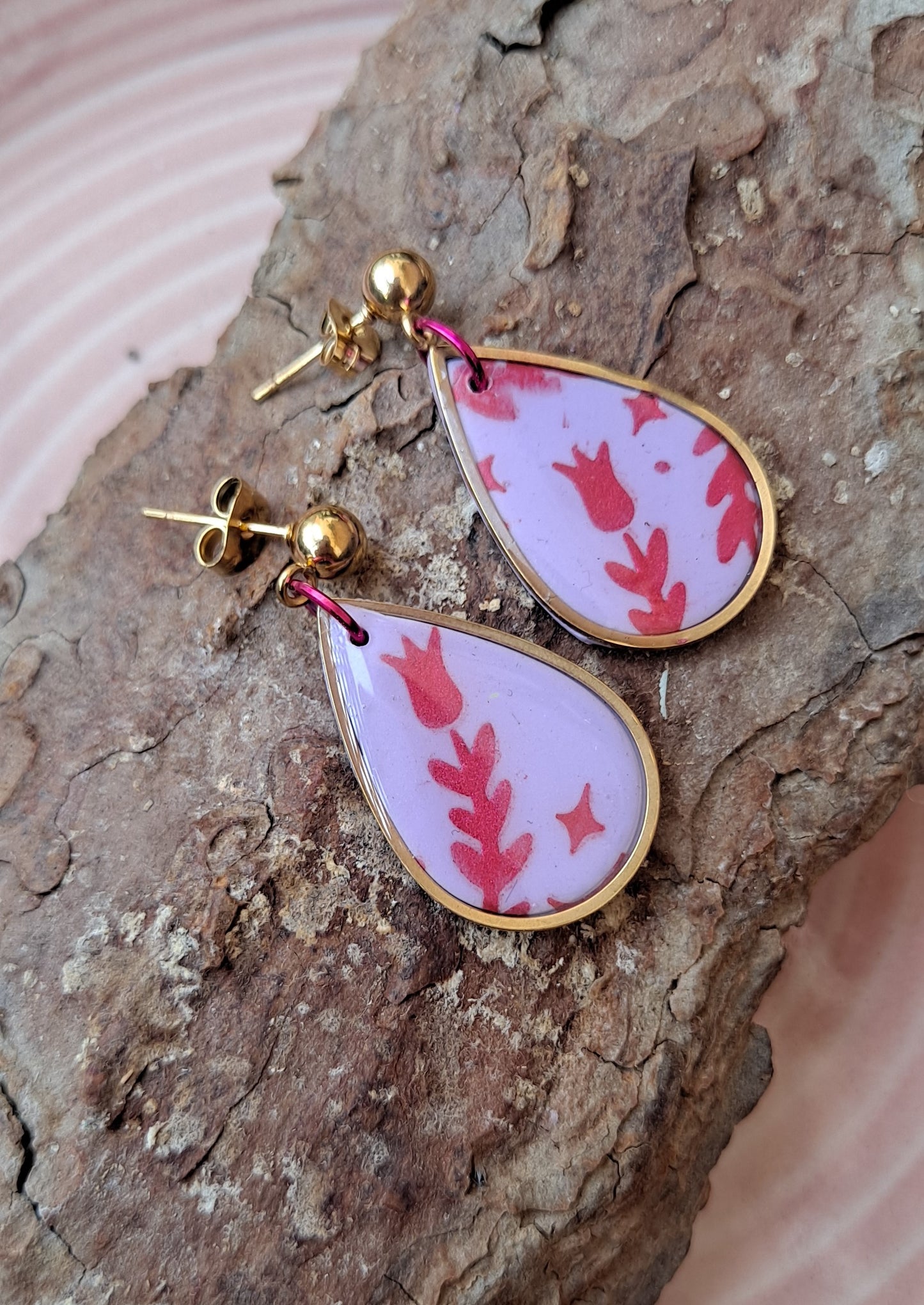 pendientes Lágrima Rosa y Rojo