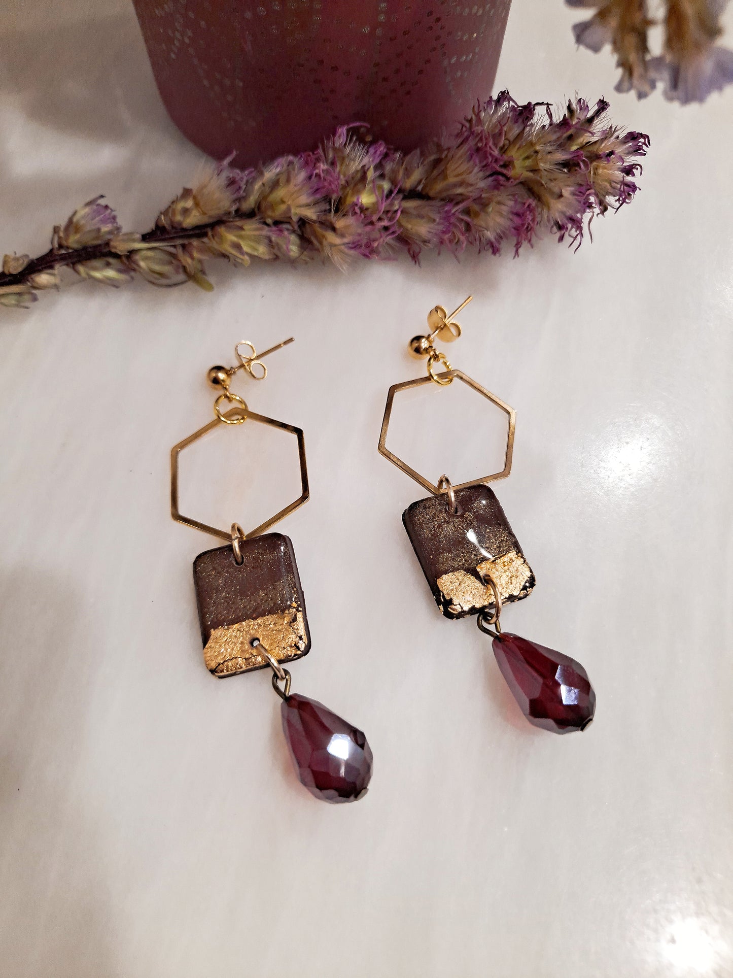 pendientes hexagonales Marrón PUNJAB