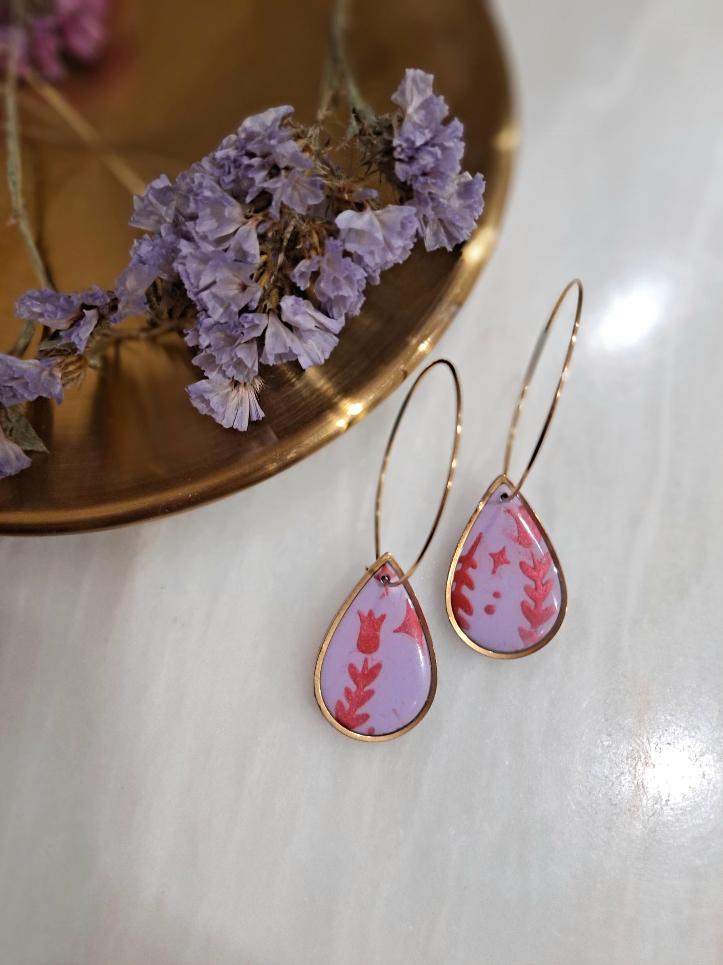 aros grandes Lágrima rosa y rojo