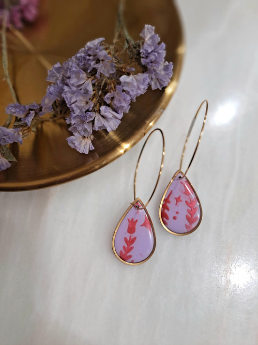 aros grandes Lágrima rosa y rojo